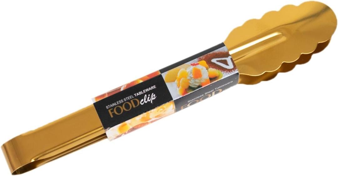 10 Gold Metal 9.5 in Serving Tongs with Scalloped Edge Durable Stainless Steel Tableware Utensils for Party Buffet Event and Catering Use