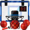Indoor Basketball Hoop for Kids - Over The Door Mini Basketball Hoop with LED Light & Scoreboard, Includes 3 Balls & Air Pump - Basketball Toys Gifts for 4-12 Year Old Boys Girls (Blue)