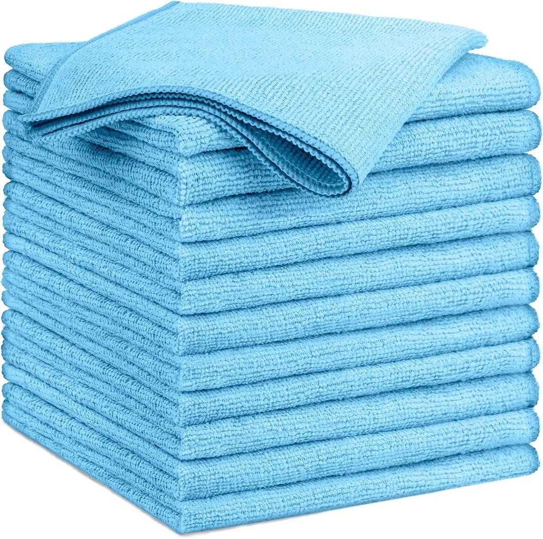 GLIMGLINT Blue Microfiber Cleaning Cloth,12PK Reusable Cleaning Rags, Highly Absorbent Shop Rags Bulk, All-Purpose Car Cleaning Towels for TV Screen, Kitchen, Bathroom, Restaurant Garage, 14"X12"