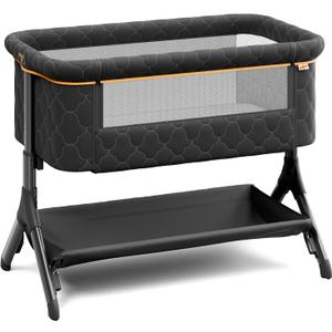 Pamo babe Bedside Bassinet for Baby, 3-in-1 Foldable Travel Bassinet with Wheels, Portable Baby Bassinet Adjustable Height, Storage Bag, Baby Bedside Sleeper Ideal Gift for Newborn Parents (Grey), 37"L x 21"W x 31"H