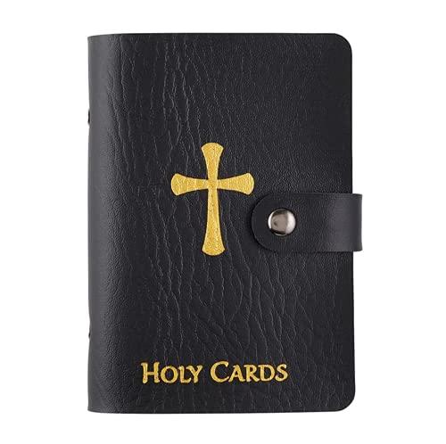 PFKink Holy Card Holder Carrying Case for Adults, Unisex, Faux Leather, Up to 40 Cards, Black, Snap Closure