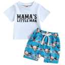 Western Baby Boy Summer Clothes Cow Print Short Sleeve T-Shirt Casual Jogger Shorts Toddler Cowboy Outfit, 0-6M
