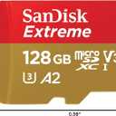 SANDISK 128GB Extreme microSDXC UHS-I Memory Card with Adapter - C10, U3, V30, 4K, 5K, A2, Micro SD Card - SDSQXAA-128G-GN6MA