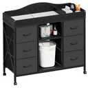Changing Table, 6-Drawer Baby Dresser with Changing Table top,Waterproof Diaper Changing Station & Pad, 2 Height-Adjustable Open Storage Shelves, Mobile Nursery Organizer, Black