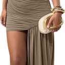 Ophestin Women's Sleeveless Ruched Bodycon Mini Dress Irregular Sexy Elegant Flowy Cocktail Party Club Dresses (Beige, XL)