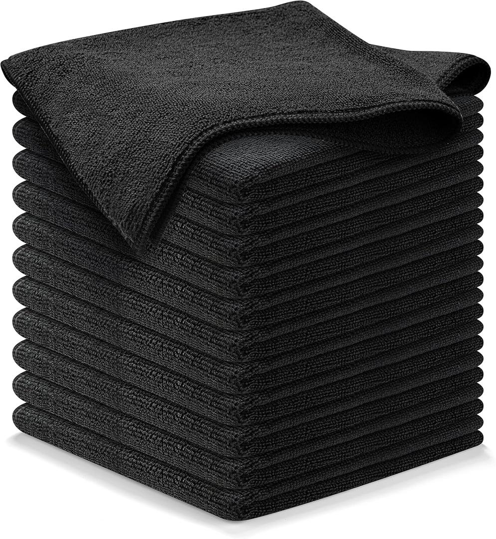USANOOKS Microfiber Cleaning Cloth - 12Pcs 12.5x12.5 inch High Performance - 1200 Washes, Ultra Absorbent Microfiber Towels for Cars Undercarriage, Rims and Engine Bay Cleaning -Microfiber Cloth (Black)