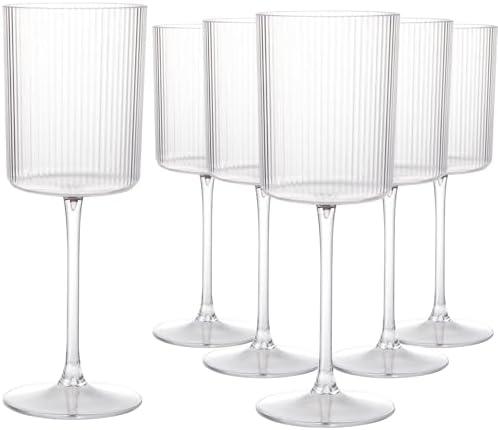 Ciaell 11 PCS Plastic Ribbed Wine Glasses - 10 OZ Plastic Square Wine Glasses with Stem - Disposable Champagne Cups for Parties & Weddings & Party