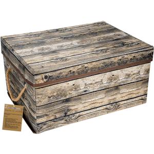 Livememory Decorative Storage Box with Lids, Fabric Storage Box with Lid and Handles for Decorative Storage, L15.7 x W11.8 x H7.9 In(Not Made of Wood) (A1- Brown Printed Wooden Grain)