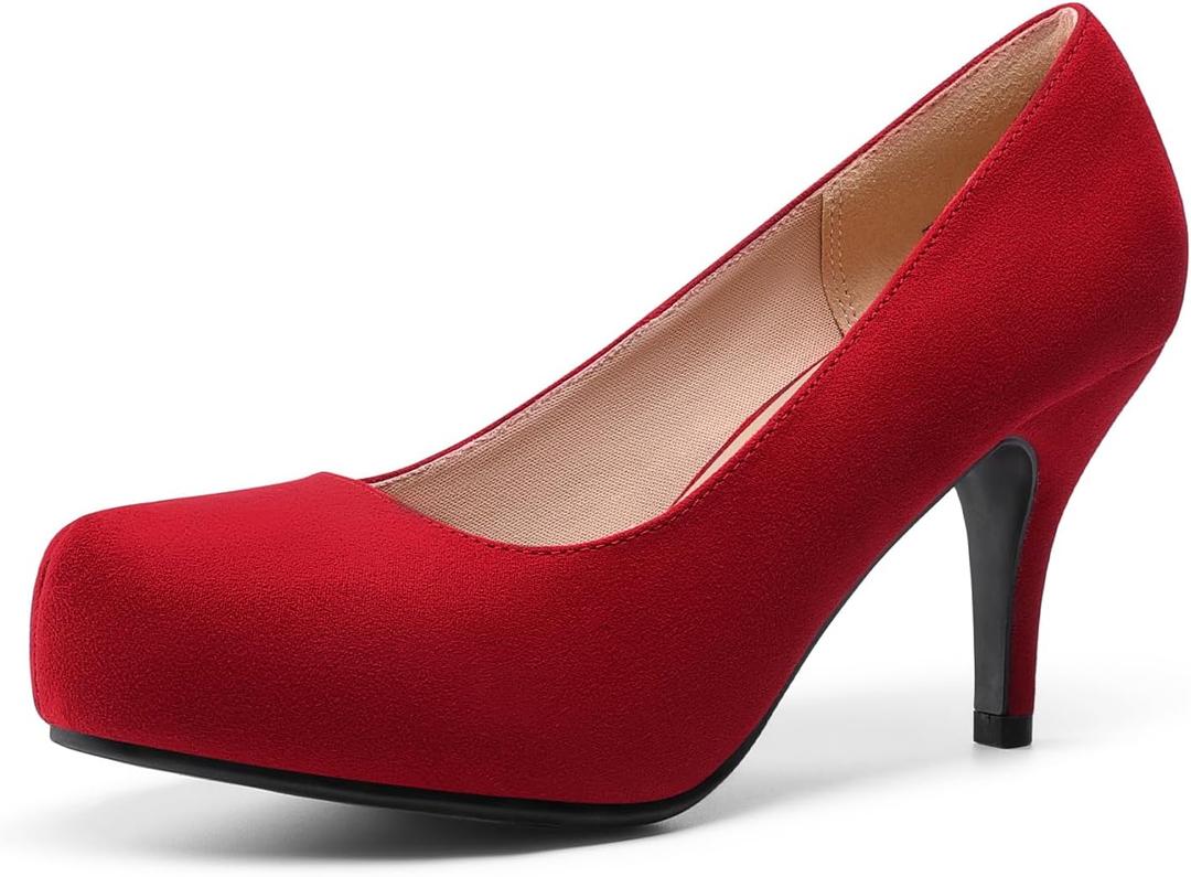DREAM PAIRS Tiffany Women's Classic Elegant Versatile Low Stiletto Heel Dress Platform Pumps Shoes, Size 8, Red, TIFFANNY