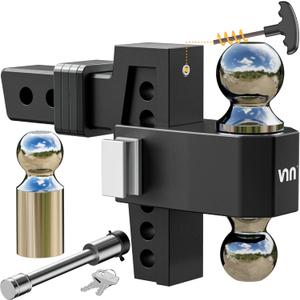 VNN Adjustable Drop Hitch - 6 Inch Drop 2 Inch Receiver Interchangeable 3 Solid Ball Mount 1-7/8", 2", 2-5/16"(15,000 LBS GTW), Heavy Duty Aluminum Trailer Hitch with Pads and Locking Sets, Black