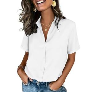 Zeagoo Womens Button Down Shirt Short Sleeve Business Casual Tops Collared V Neck Blouses Wrinkle Free Clothes White, Xl