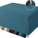 YEMYHOM Ottoman Cover Latest Jacquard Design High Stretch Folding Storage Footstool Protector Rectangle Removable Slipcover (Ottoman Small, Peacock Blue)