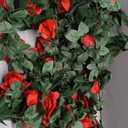 LESING Rose Garlands Artificial Rose Vines, 4PCS(28.8FT) Fake Silk Flower Garland with Greenery Plants Wedding Hanging Flower Vines Garlands for Home Office Arch Garden Decoration (Red)