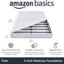 Amazon Basics Sturdy Smart Box Spring Bed Base, 5-Inch Height Mattress Foundation, Strong Support for All Mattress Types, Tool-Free Easy Assembly, Twin, 74" x 38" x 5", White