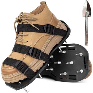 Lawn Aerator Shoes with Adjustable Strap and Heavy Duty Spikes for Grass Aerating Patio Garden One-Size-Fits-All Use for Yard Patio Lawn GardenBlack