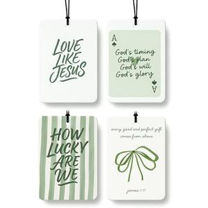 EKGJW Green Christian Cologne Car Air Freshener 4 Pcs, Coquette Bow Ace Card Jesus Religious Hanging Air Freshener for Cars Bathroom Dorm Books Decor, Christian Accessories Gifts for Women Girls