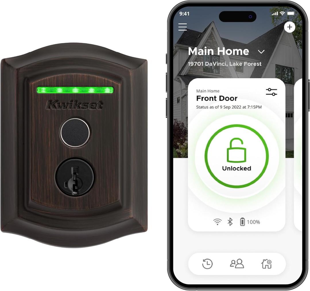 Kwikset Halo Touch Fingerprint Wi-Fi Smart Lock, Keyless Entry Door Low Profile Deadbolt, Geofence Auto-Unlock, Grade AAA Certified, No Hub Easy Install, Venetian Bronze Lifetime Finish, Arch