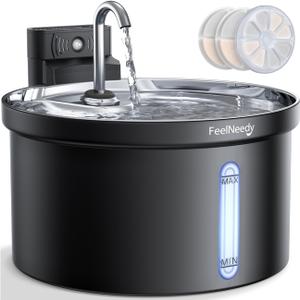 Wireless Cat Water Fountain [Water & Battery Separation] FEELNEEDY Stainless Steel Automatic Pet Water Dispenser, 4000mAh Battery Operated Water Fountains for Cats Dogs - 3.5L/118oz