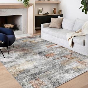 vivorug Washable Rug, Ultra Soft Area Rug 8x10, Non Slip Abstract Rug Carpet, Stain Resistant Rugs for Living Room Bedroom, Modern Fluffy Rug (Gray/Rust, 8'x10') (Colorful/ Multi)