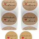 1000PCS Homemade with Love Stickers,1 Inch Small Round Kraft Baking Stickers Label Sticker for Baked Goods Packaging Jam, Jelly Jar Canning Bottles,Cookie Bags with Lines (Brown1)