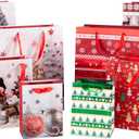 32 PCS Christmas Bags for Wrapping Holiday Gifts,Hot Stamping Foil Festival Bag Bulk Set with Snowman, Reindeer,Christmas Stocking/Cane/Tree, Snowflake, Gin Design - 8 X-Large,8 Large,8 Medium,8 Small (32 Count (Pack of 1))