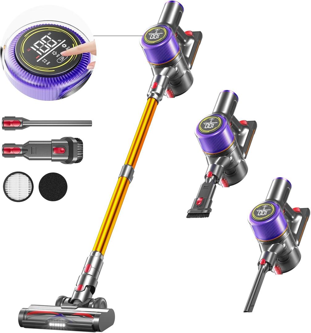 Cordless Vacuum Cleaner, 45Kpa/550W Vacuum Cleaners for Home with Touch Display,Up to 50 Mins Runtime,1.5L Dust Cup, Anti-Tangle Brush,Lightweight Cordless Stick Vacuum for Hard Floor,Carpet,Pet Hair