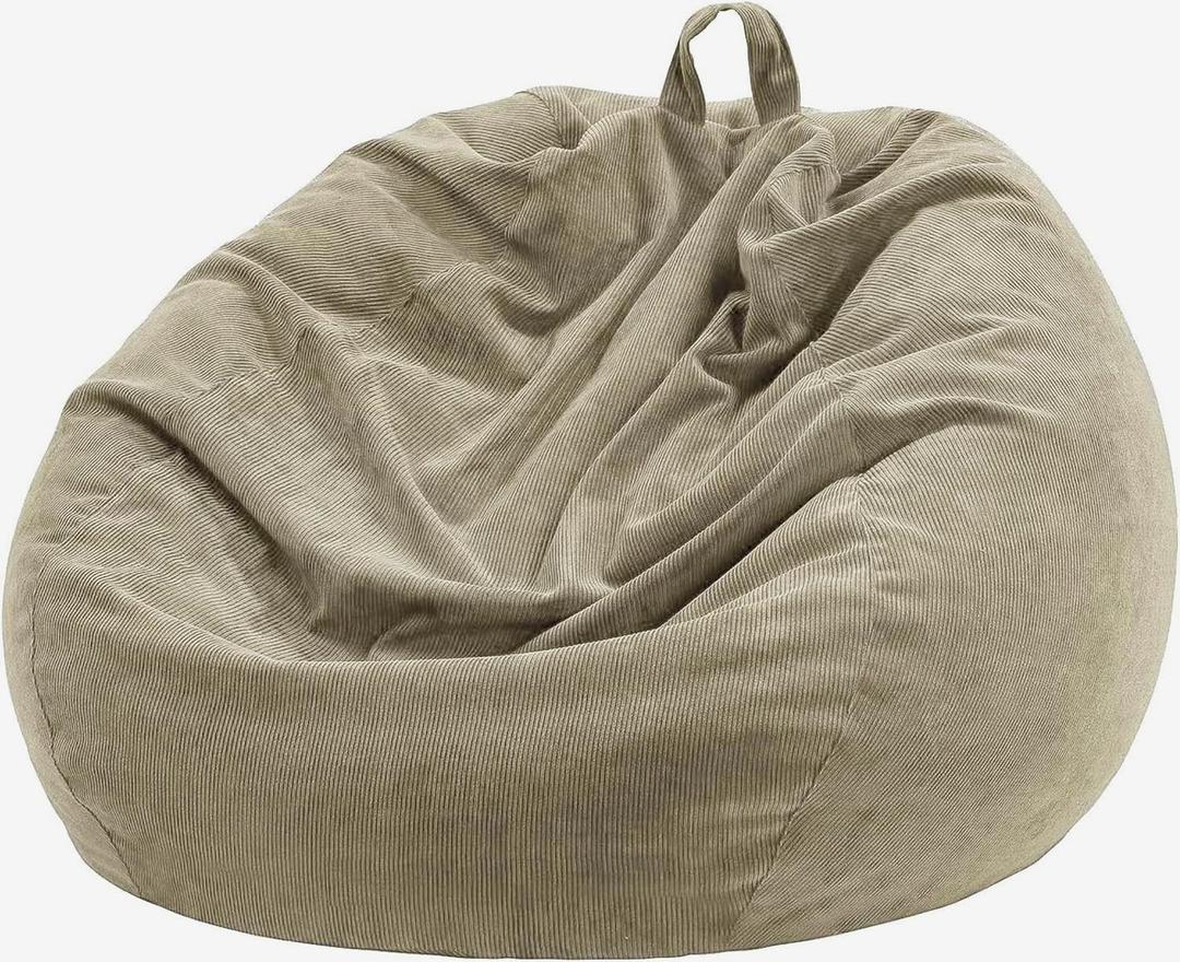 Nobildonna 3 ft Bean Bag Chair Cover (No Filler) 35"43" Large Stuffed Animal Storage Bean Bag Washable Big Beanbag Chair Cover Premium Corduroy Bean Bag Cover for Adults,Kids,Khaki Gray 300L