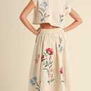 Women Floral Embroidery Dress Sleeveless 2 Piece Tank Top and Skirt Loose Fit Boho Dress, S