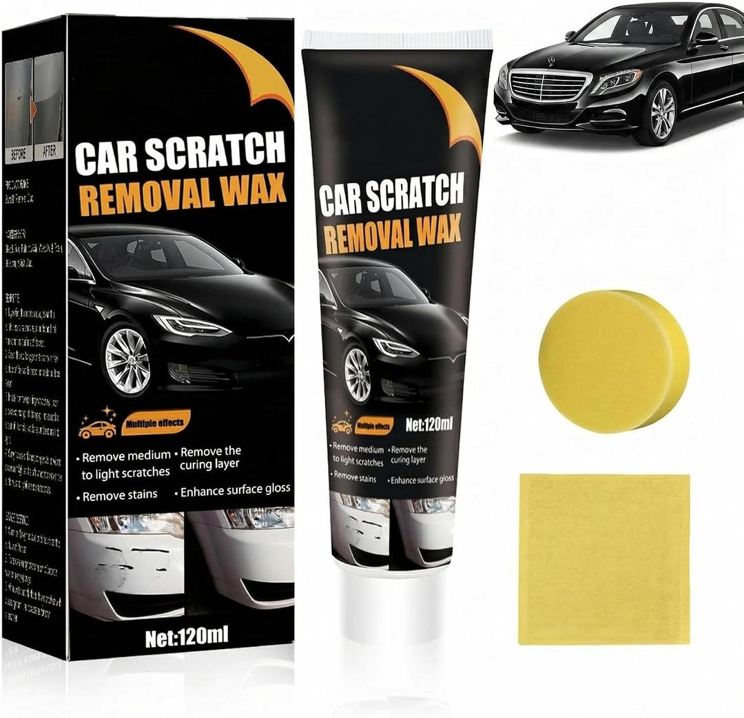 Scratch Remover Wax for Vehicles - Car Paint Scratch Remover with Sponge & Wipe, Car Scratch Repair Kit for All Color, Auto Detailing Polish for Light to Deep Scratches (1PCS)