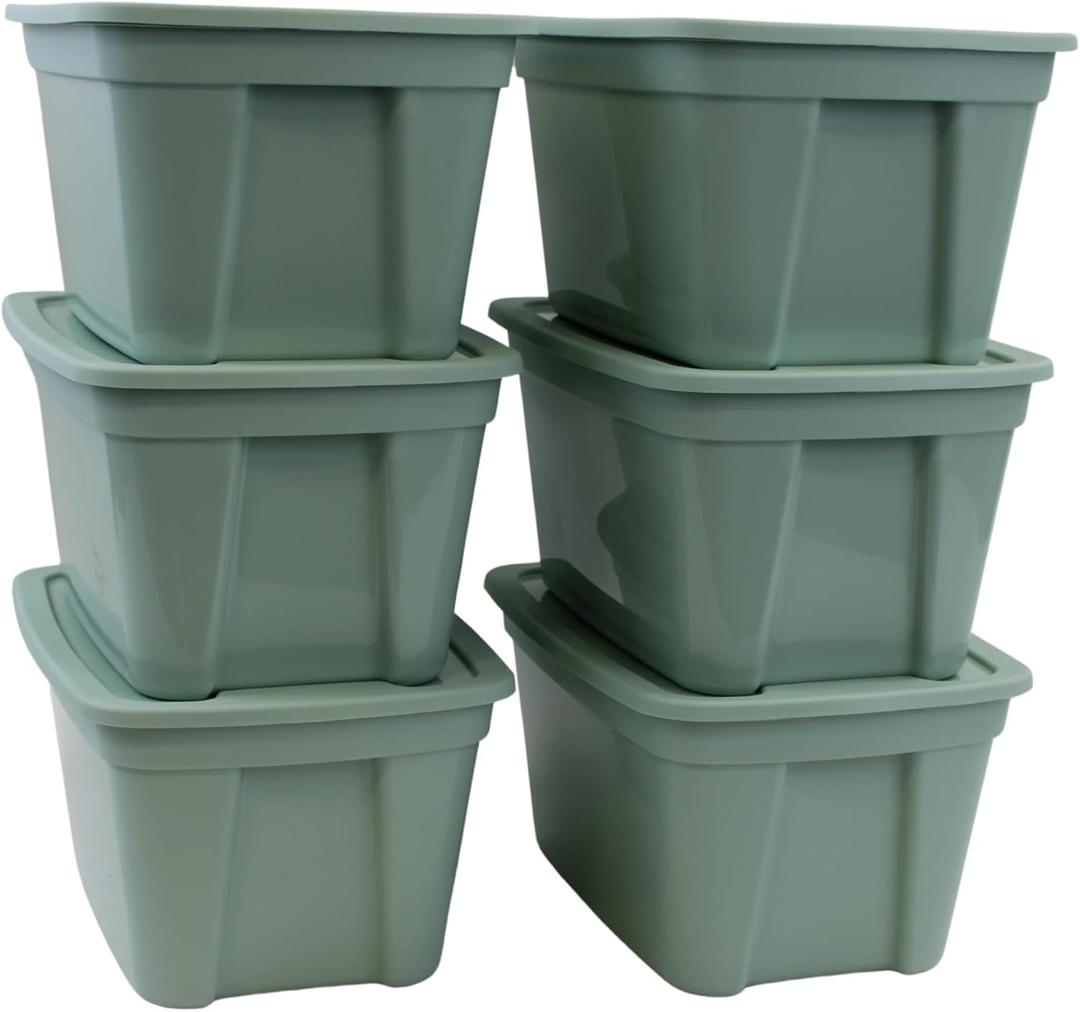 Edge Plastics Classic Storage Tote, durable storage in for home or garage with secure snap lid designed for stacking (6, Light Green, 5 Gallon)