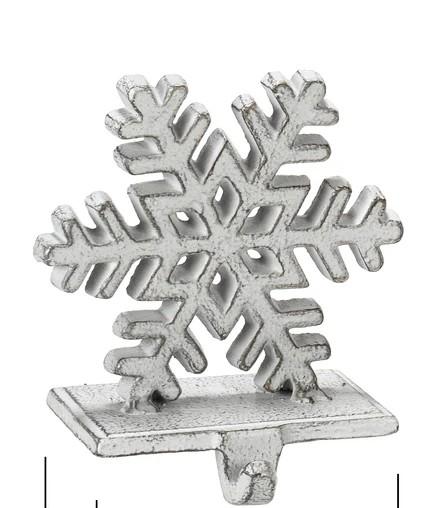 Red Co. 5" Decorative Cast Iron Stocking Holder with Hook in Old White Finish Snowflake