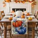 Artscope Pumpkins Eucalyptus Leaves Fall Table Runner,Autumn Seasonal Kitchen Dining Table Decoration for Fall Home Decor 13x48 Inch-Light-Colored Wood
