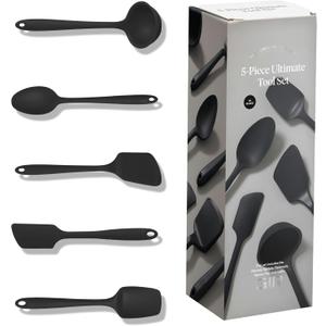 GIR: Get It Right 5-Piece Silicone Ultimate Kitchen Utensils Set - Ladle, Spatula, Flip, Spoon & Spoonula - Non-Toxic Cooking Utensils for Nonstick Cookware, Cooking and Baking - Black