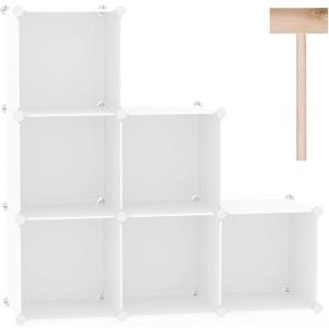 C&AHOME 6-Cube Storage Organizer, Stackable Storage Cubes Shelves, Portable Bookshelf, Plastic Clothing Storage Closet Organizer, DIY Modular Shelving Units for Wardrobe, Home, Milky