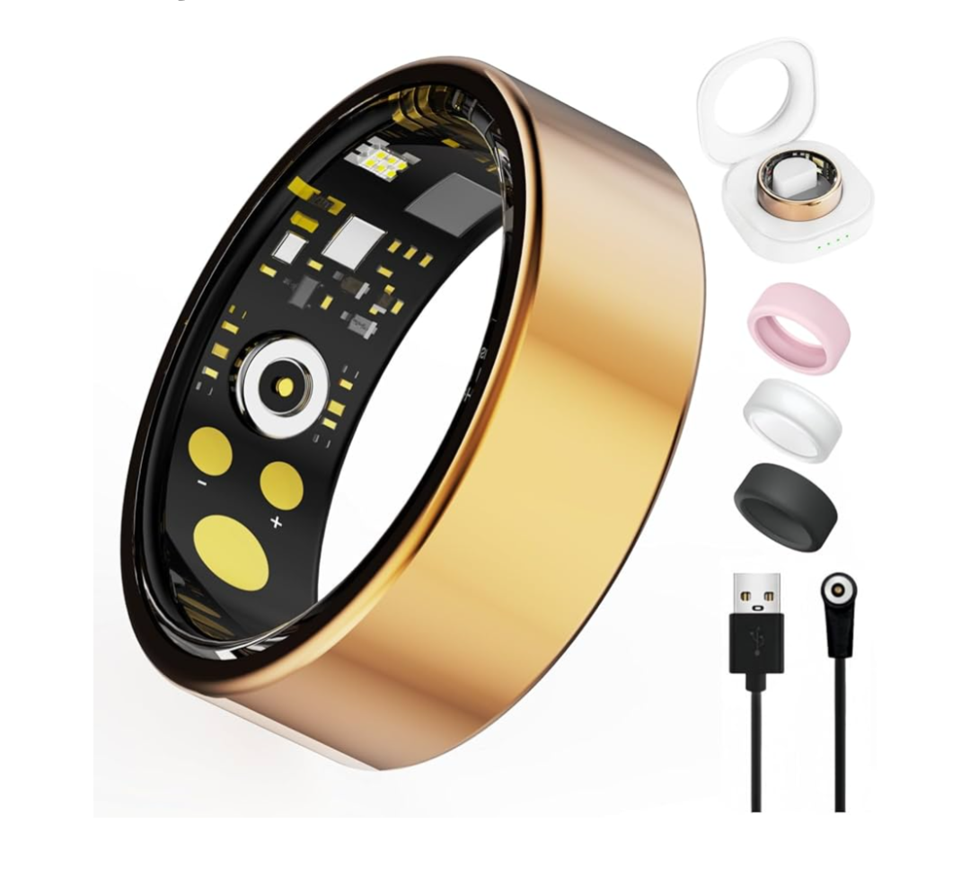 Smart Ring For Women Men, Health Tracker with Heart Rate/Blood Oxygen/Blood Pressure/Sleep Monitor/Step Counting, IP68 Waterproof Fitness ring, No App Fees for iPhone & Android (Rose Gold, 8#)