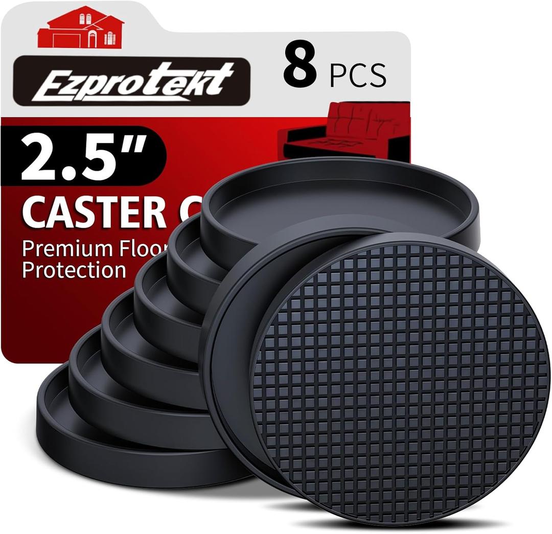 Ezprotekt Non Slip Furniture Pads, 8 Pcs 2.5" Anti Slip Rubber Caster Cups, Anti Skid Furniture Coasters for Hardwood Floors, No Slide Furniture Gripper, Furniture Stoppers to Prevent Sliding (Black)