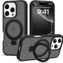 for iPhone 16 Pro Case with Invisible Ring Stand, Military Drop Protection Compatible with Mag-Safe Matte Translucent Back Anti-Slip Shockproof Phone Cover 6.3 Inch 2024-Black