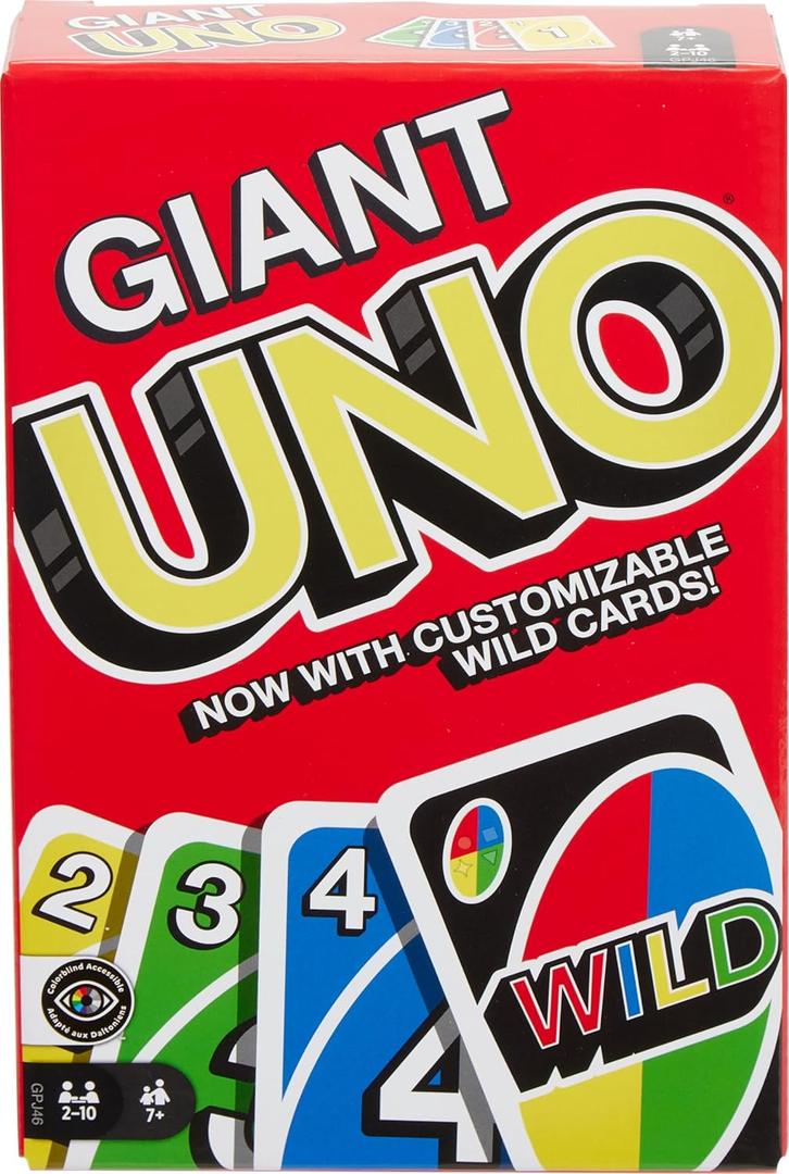 Mattel Games Giant UNO Card Game for Kid, Adult & Families, Color Blind Accessible & Customizable Large Deck
