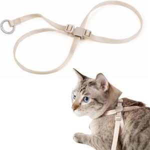 Cat Harness Escape-Proof Anti-Choking Adjustable Nylon Harness Lightweight with Anodized Aluminum Buckle, Ideal for Cats Outdoor Walking and Training, IDA Award (Linen, M (17.7"))