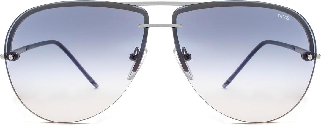NYS Collection Aviator Sunglasses for Women & Men Medium Fit Thin Metal Frame Gradient Mirror Lenses with 100% UV Protection (Silver Frame-blue Gradiant Lens)