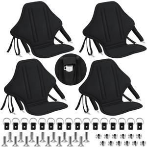 Lewtemi 2 Pack Padded Kayak Seat Fishing Boat Seat with Storage Bag 8 Fixed D Rings Screws Detachable Paddle Board Chair Canoe Chair with Adjustable Back Strap for Summer Canoe Universal Sit (Black)