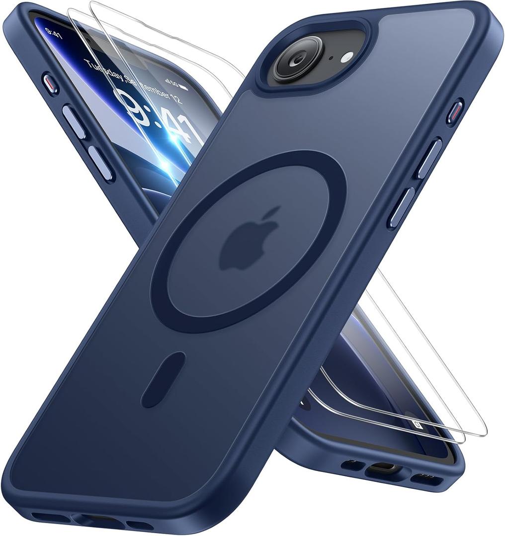 Miracase for iPhone 16e case & iPhone 17e Case for MagSafe [with 29H+ Screen Protectors] TOP Military-Grade Protection Shockproof with Velvet Touch for iPhone 16e/17e Phone Case 6.1", Dark Blue