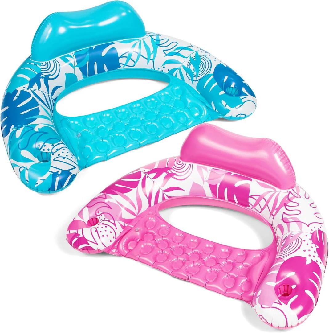 SLOOSH Inflatable Pool Floats Adult,2 Pack Pool Chairs with Cup Holders,X-Large Blow up Floats Chair,Hammock Noodle Mat for Relaxing Summer Water Fun Swimming Party Beach