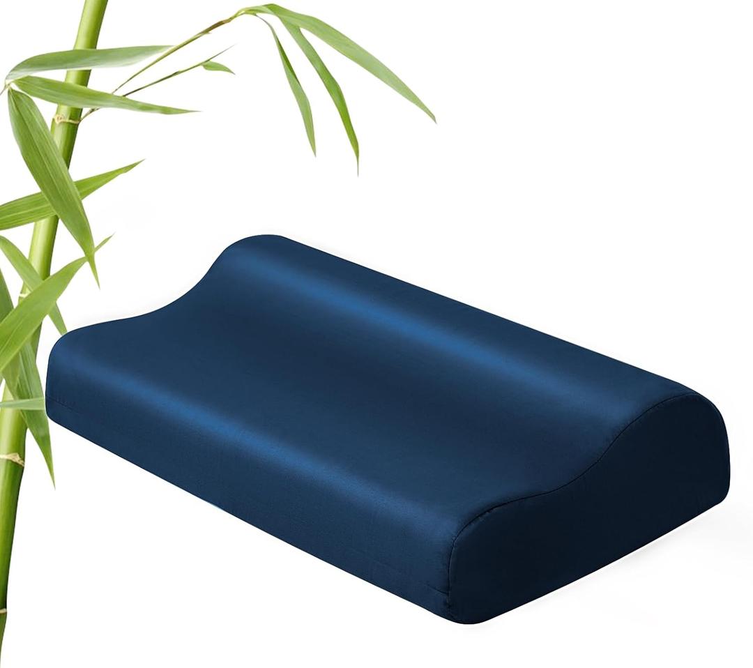 Contour Pillowcase- Rayon Derived from Bamboo Cooling Pillow Case Cover for Contour Cervical Neck Pillow- Breathable Silky Soft Pillowcase for Hot Sleepers,24 x14 x5/3.7 Inches 1 Piece Navy Blue