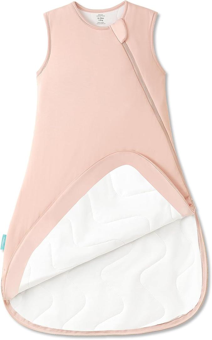 PurComfy Supersoft Sleep Sack 1.0 TOG, Premium Bamboo Viscose Baby Sleeping Bag, 2-Way Safe Zipper Sleep Sacks 6-15 Months (Blush)