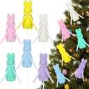 6 Pcs Flocked Easter Bunny Picks Pastel Bunny Picks Easter Rabbit Ornament with Bow 11" Tall for Spring Vase Table Floral Arrangement Centerpiece Wreath Tree Ornament