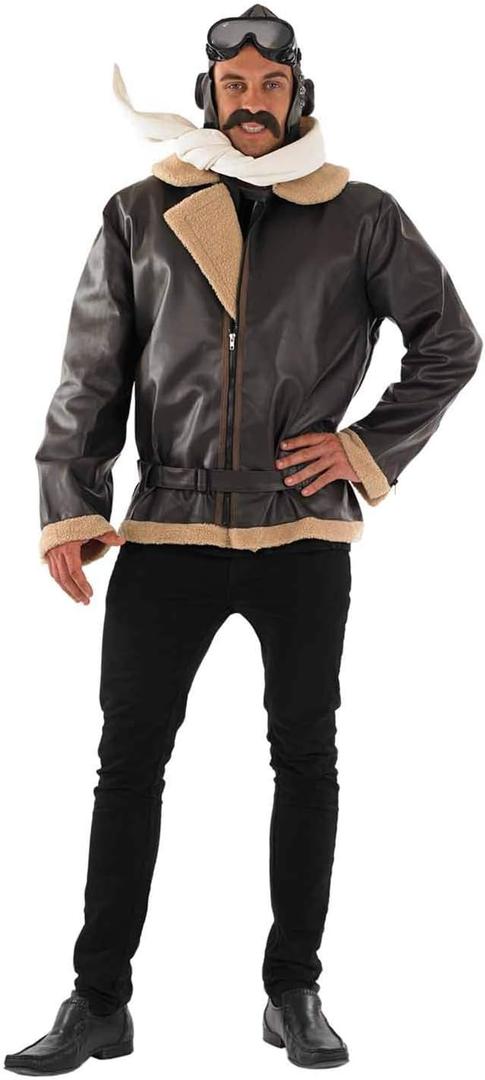fun shack Fighter Pilot Costume, Men's Aviator Costume, Adult Size & Includes Jacket, Scarf, Hat & Goggles (Large, Black)