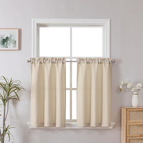 Chyhomenyc Linen Curtains 30 Inch Length, Faux Linen Textured Small Kitchen Window Curtains, Light Filtering Short Curtains for Bathroom Curtains Window, 30x30 Inch, 2PCS
