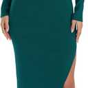 ZESICA Women's 2026 Ribbed Knit Dress Long Sleeve Mock Neck Slim Fit Side Slit Fall Elegant Sweater Dresses (Darkgreen) Small