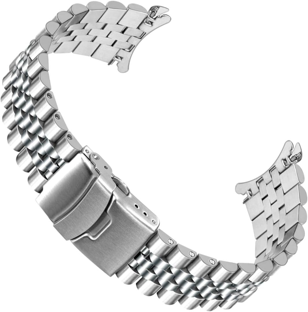 20mm 22mm 23mm 24mm Stainless Steel Watch Band Curved Ends Tapered Metal Watch Bracelet for Men Women Jubilee Bracelet Watch Strap Deployment Double Flip Lock Buckle Black Silver